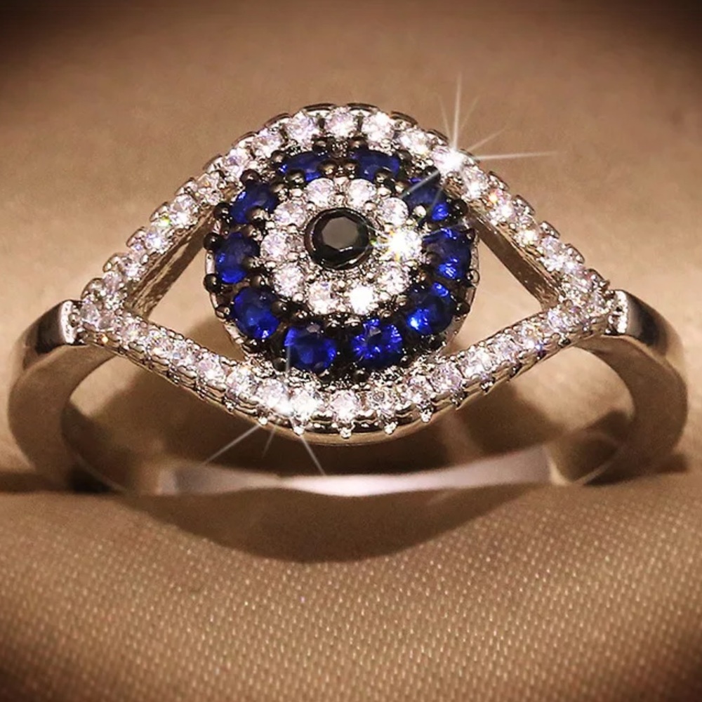 CZ platinum plated Protective eye ring. NWT - Picture 2 of 6
